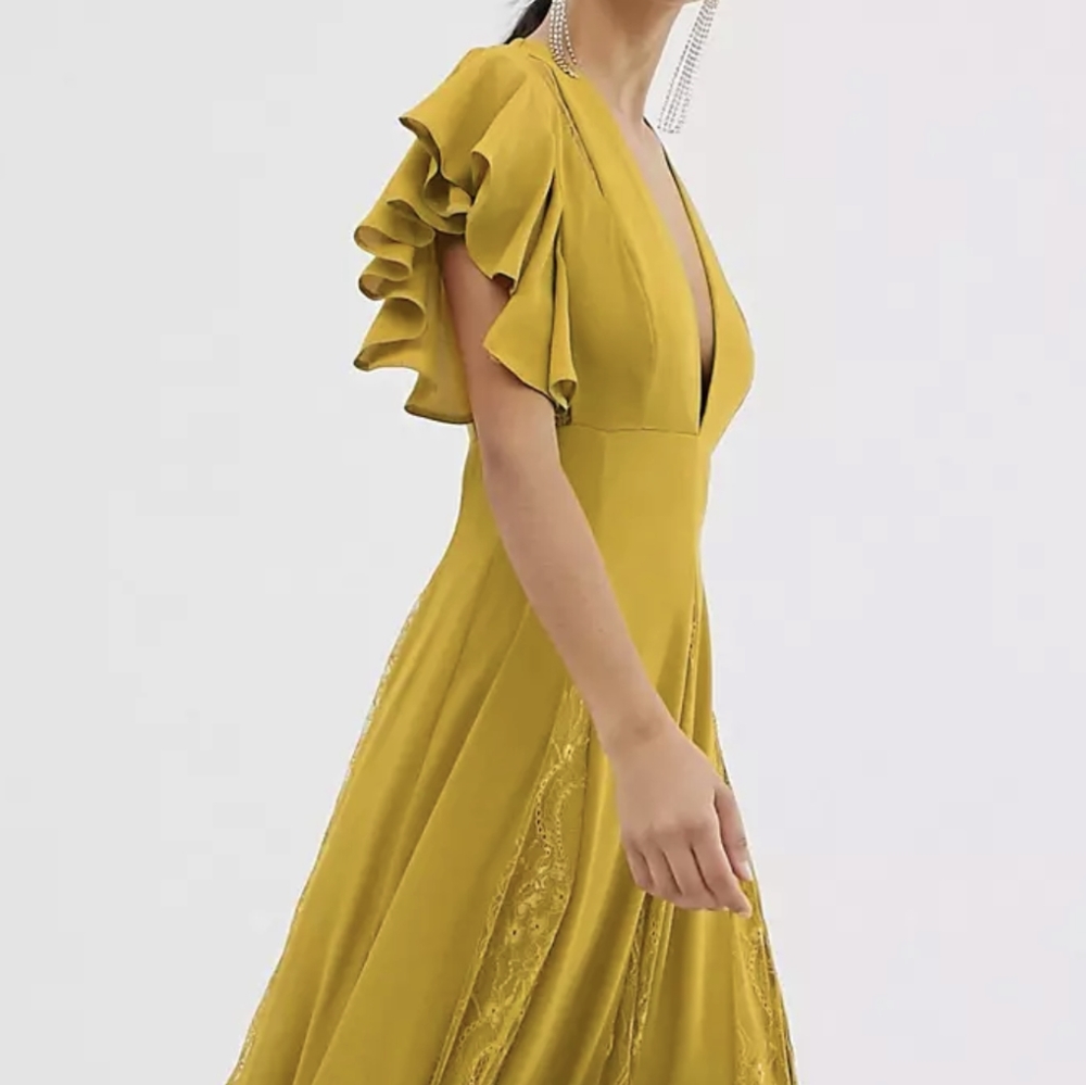 ASOS DESlGN Tall maxi dress with godet lace inserts -mustard